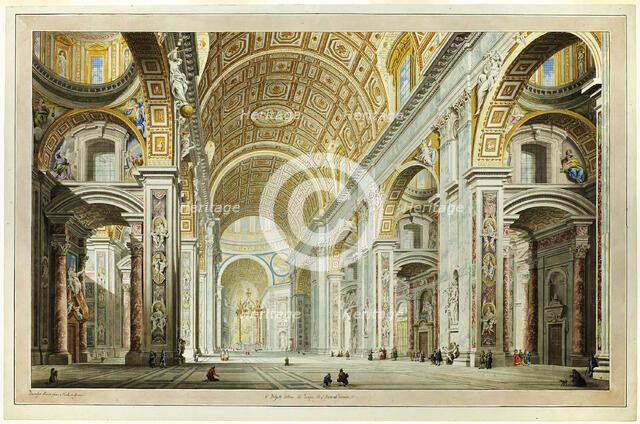 Interior View of the Church of St. Peter's in the Vatican, c.1770. Creator: Francesco Panini.