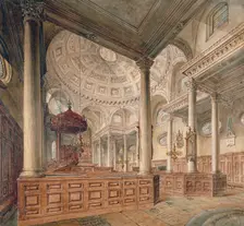 Interior view of the Church of St Stephen Walbrook, City of London, 1811. Artist: John Coney
