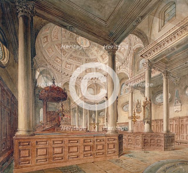 Interior view of the Church of St Stephen Walbrook, City of London, 1811. Artist: John Coney