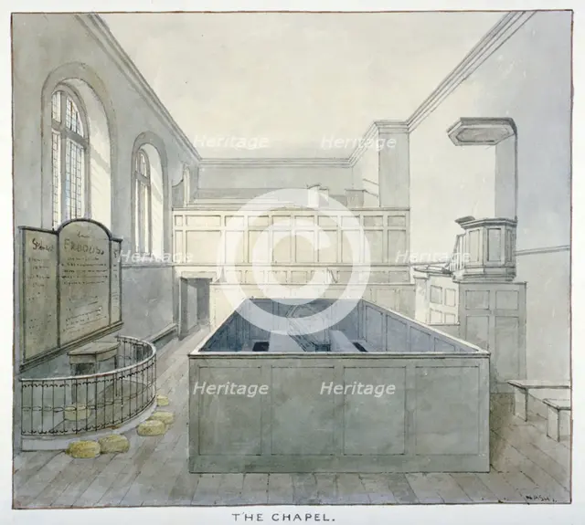 Interior view of the chapel in Newgate Prison, Old Bailey, City of London, 1840. Artist: Frederick Nash