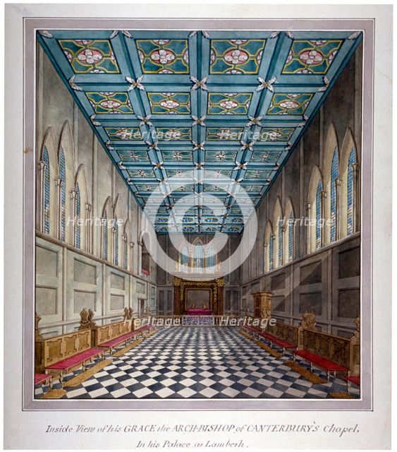 Interior view of the chapel in Lambeth Palace, London, c1810.     Artist: Anon