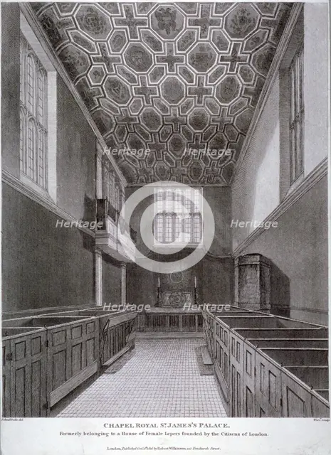 Interior view of the Chapel Royal in St James's Palace, Westminster, London, 1816. Artist: William Wise
