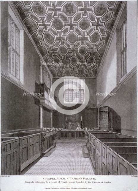Interior view of the Chapel Royal in St James's Palace, Westminster, London, 1816. Artist: William Wise