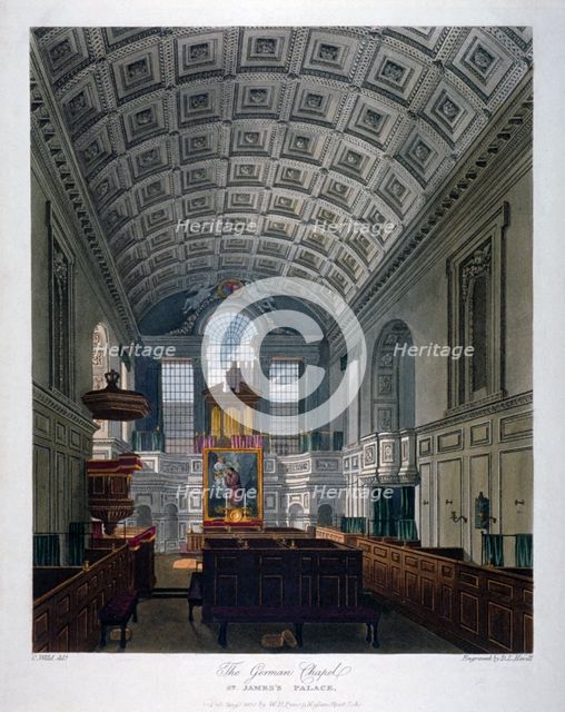 Interior view of the Chapel Royal in St James's Palace, Westminster, London, 1816. Artist: Daniel Havell