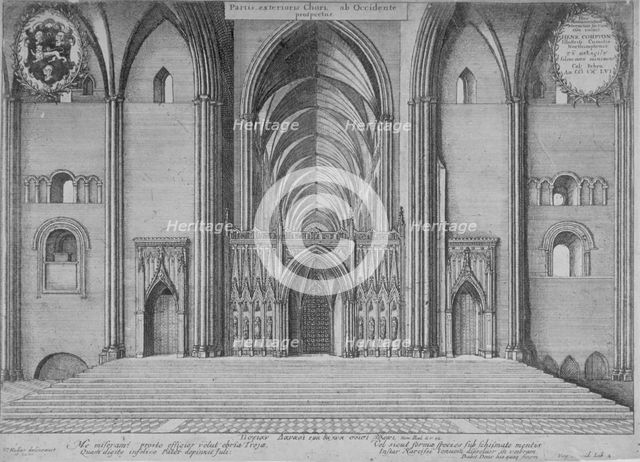 Interior view of the choir of the old St Paul's Cathedral from the west, City of London, 1656. Artist: Wenceslaus Hollar