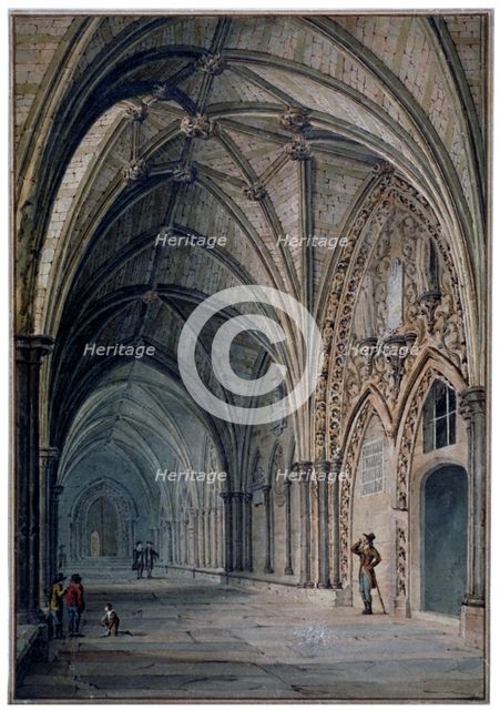 Interior view of the cloisters in Westminster Abbey, London, c1830. Artist: John Chessell Buckler