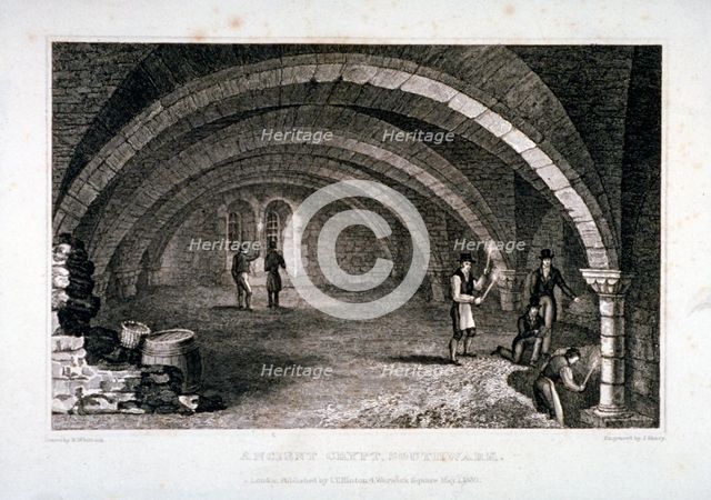 Interior view of the crypt, St Saviour's Church, Southwark, London, 1830.                        Artist: J Shury