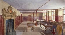 Interior view of the boys dining room in Charterhouse, London, 1885. Artist: John Crowther