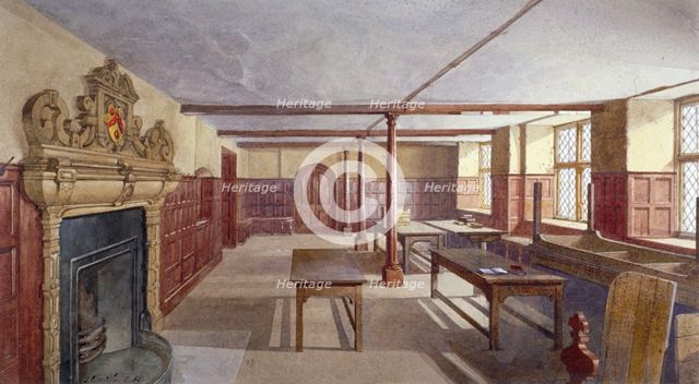 Interior view of the boys' dining room in Charterhouse, London, 1885.                                Artist: John Crowther