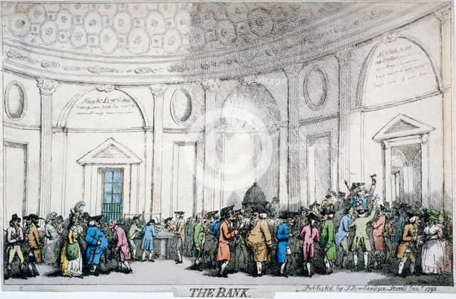 Interior view of the Bank of England, City of London, 1792.                          Artist: Thomas Rowlandson