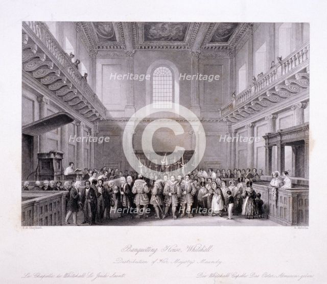 Interior view of the Banqueting House at Whitehall, Westminster, London, c1840. Artist: Harlen Melville