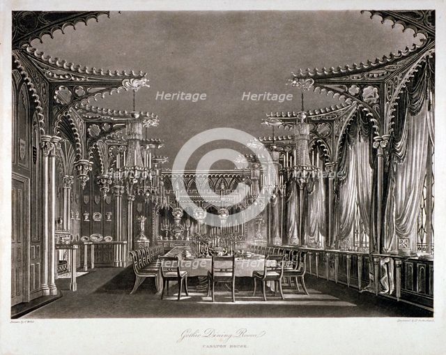 Interior view of the gothic dining room in Carlton House, Westminster, London, 1819. Artist: Thomas Sutherland