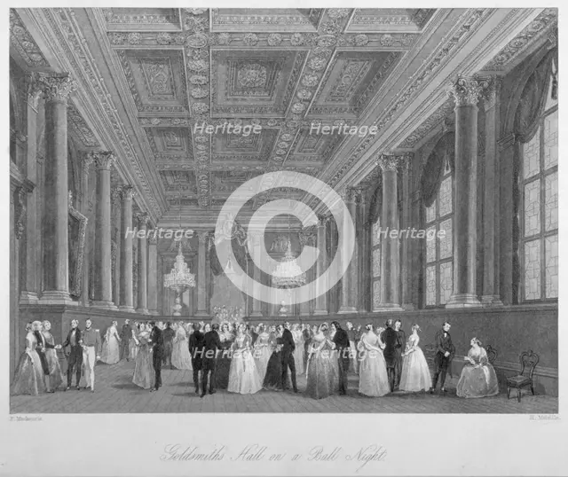 Interior view of the Goldsmiths' Hall on a ball night, City of London, 1840.                Artist: Harden Sidney Melville       