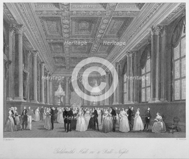 Interior view of the Goldsmiths' Hall on a ball night, City of London, 1840.                Artist: Harden Sidney Melville       