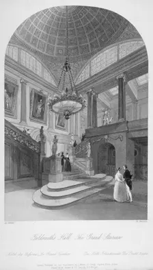Interior view of the Goldsmiths Hall showing the grand staircase, City of London, 1840. Artist: Harden Sidney Melville