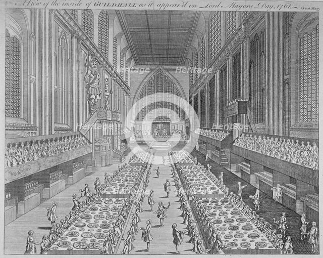 Interior view of the Guildhall on Lord Mayor's Day, City of London, 1761. Artist: Anon