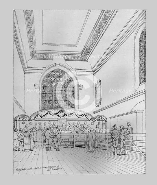 Interior view of the Guildhall Chapel, 1815, (1886). Artist: Unknown.