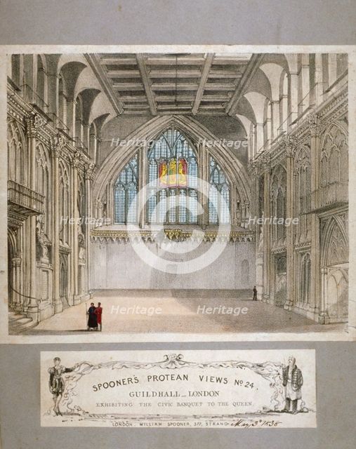 Interior view of the Guildhall, City of London, 1838. Artist: Anon