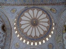 Interior view of the dome of the Blue Mosque in Istanbul