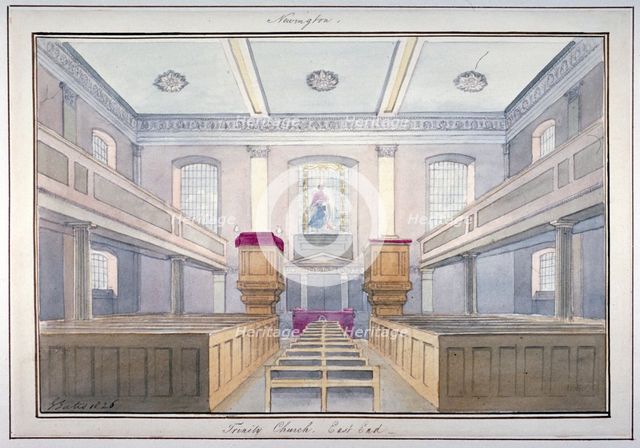 Interior view of the east end of Holy Trinity Church, Newington, Southwark, London, 1826. Artist: G Yates