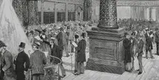 Interior view of the Exchange Hall, New Orleans Cotton Exchange building, opened in May 1883. Creator: Tomás Carlos Capuz