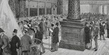 Interior view of the Exchange Hall, New Orleans Cotton Exchange building, opened in May 1883. Creator: Tomás Carlos Capuz