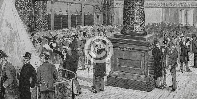 Interior view of the Exchange Hall, New Orleans Cotton Exchange building, opened in May 1883.  Creator: Tomás Carlos Capuz.