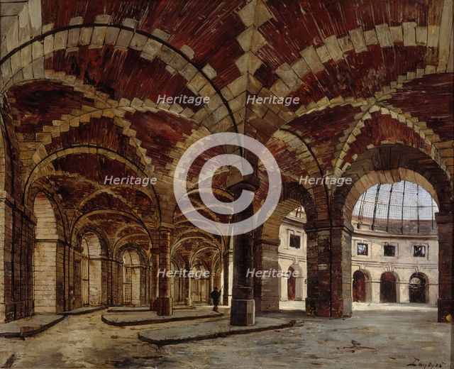 Interior view of the former Halle au Ble, in 1886. Creator: Emmanuel Lansyer.