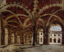 Interior view of the former Halle au Ble, in 1886. Creator: Emmanuel Lansyer
