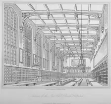 Interior view of the hall, Christ's Hospital, City of London, 1833. Artist: Henry Shaw