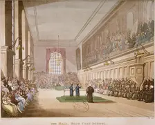 Interior view of the hall of Christ's Hospital, with an event taking place, City of London, 1808. Artist: Augustus Charles Pugin