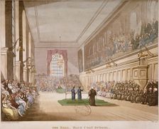 Interior view of the hall of Christ's Hospital, with an event taking place, City of London, 1808. Artist: Augustus Charles Pugin
