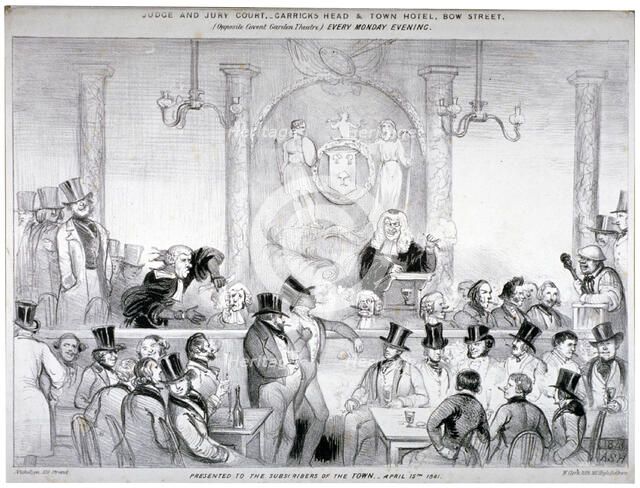 Interior view of the  'Judge and Jury Court' in the Garrick's Head Tavern, Bow Street, London, 1841. Artist: W Clerk