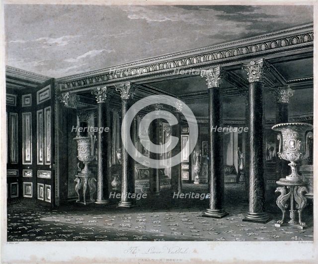 Interior view of the lower vestibule in Carlton House, Westminster, London, 1819. Creator: Richard Gilson Reeve.