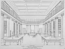 Interior view of the library in the London Institution, Finsbury Circus, City of London, 1824. Artist: James Carter