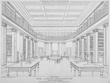 Interior view of the library in the London Institution, Finsbury Circus, City of London, 1824. Artist: James Carter