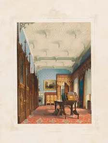 Interior view of the library in Babelsberg Palace, Potsdam, 1853. Creator: Graeb, Carl (1816-1884)