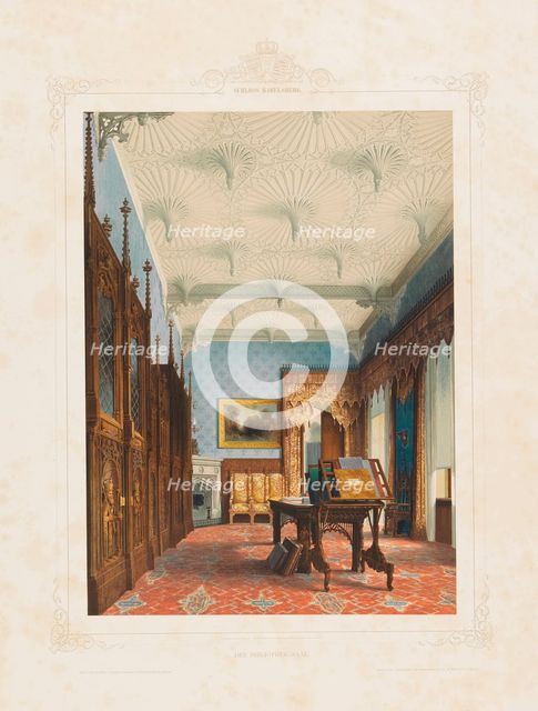 Interior view of the library in Babelsberg Palace, Potsdam, 1853. Creator: Graeb, Carl (1816-1884).