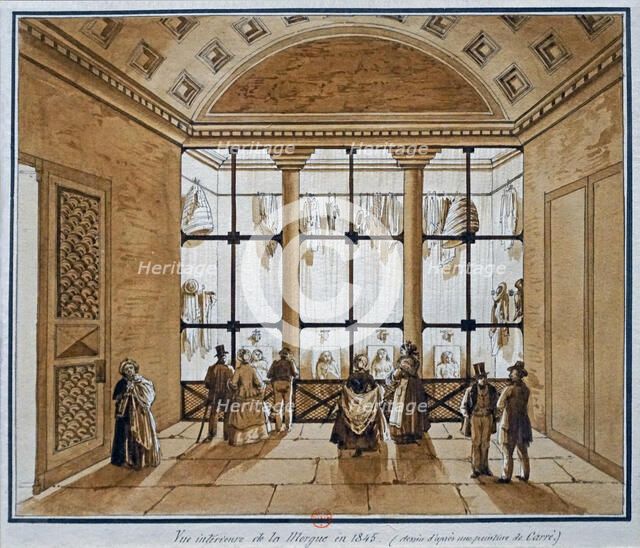 Interior view of the morgue, 1845. Creator: Anonymous.