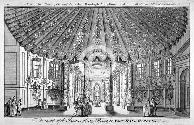 Interior view of the music room in Vauxhall Gardens, Lambeth, London, c1752. Artist: Anon