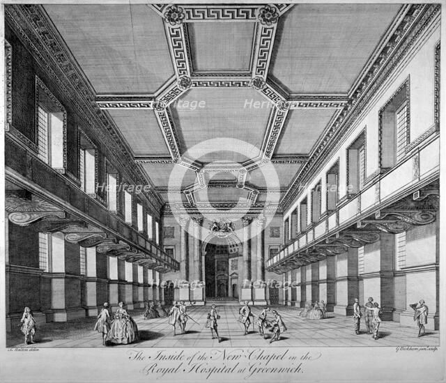 Interior view of the new chapel, Royal Naval Hospital, Greenwich, London, c1790. Artist: George Bickham