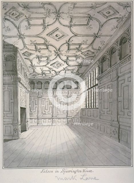 Interior view of the saloon in Sharrington House, Mark Lane, City of London, 1820. Artist: Anon