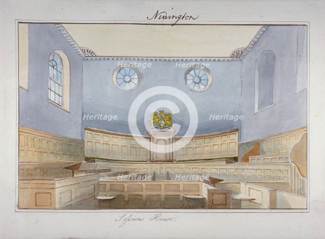 Interior view of the Sessions House on Newington Causeway, Southwark, London, c1825. Artist: Anon