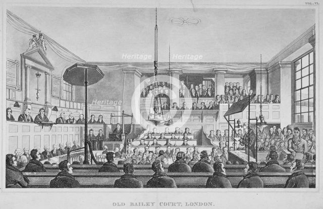 Interior view of the Sessions House, Old Bailey, City of London, 1824. Artist: Anon