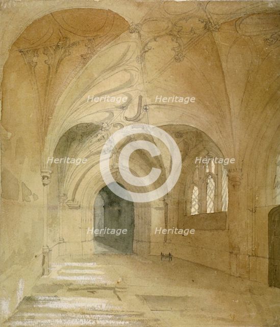 Interior view of the porch of St Sepulchre Church, City of London, 1850. Artist: Anon