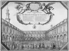 Interior view of the Royal Exchange filled with figures, City of London, 1644. Artist: Wenceslaus Hollar