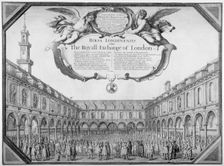 Interior view of the Royal Exchange filled with figures, City of London, 1644. Artist: Wenceslaus Hollar