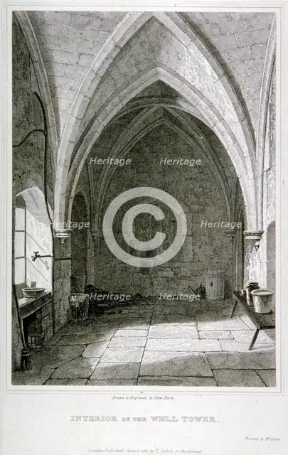 Interior view of the Well Tower, Tower of London, 1823. Artist: Edward Blore