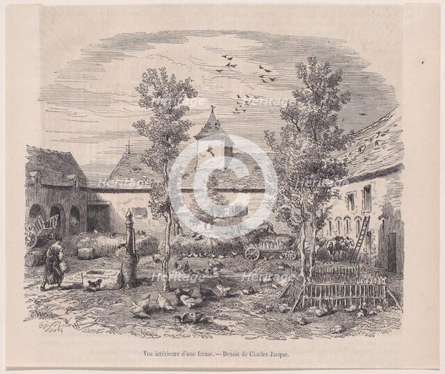 Interior View of a Farm, from "Le Magasin Pittoresque", ca. 1852. Creator: Charles Tamisier.