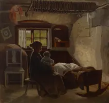 Interior view of a Uusimaa stable, 1870-1873. Creator: Albert Edelfelt